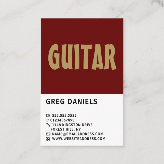 Tarjeta De Visita Negrita moderna, guitarrista, músico profesional (Anverso)