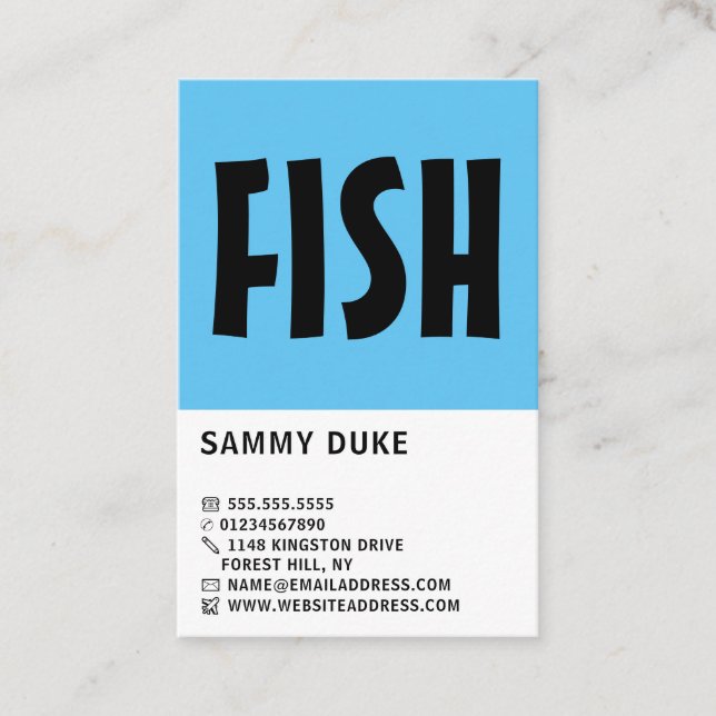 Tarjeta De Visita Negrita moderna, pescador, pescadería (Anverso)
