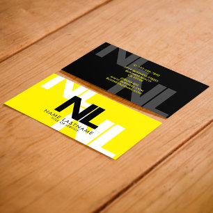 Tarjeta De Visita Negrita Monograma amarillo blanco Minimalista Guay