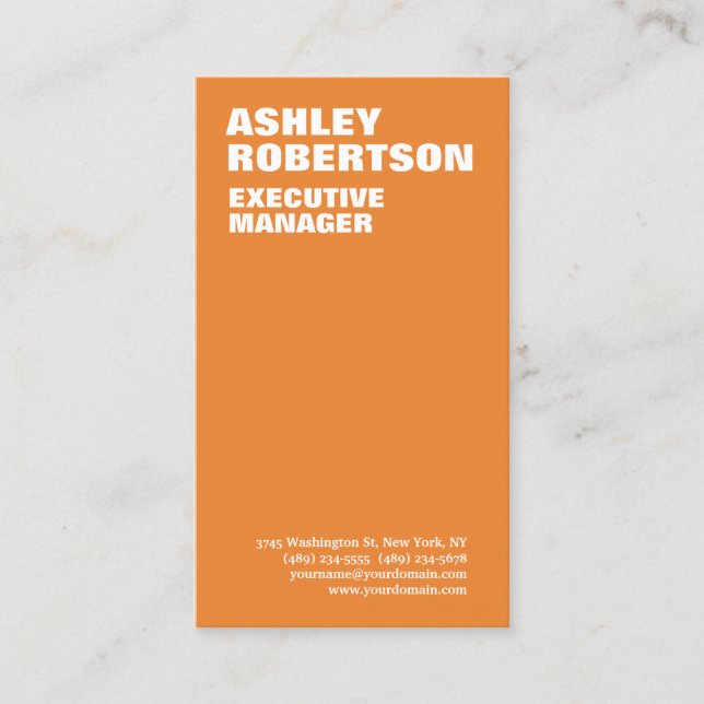Tarjeta De Visita Negrita Naranja Blanco Moderno Profesional Minimal (Anverso)