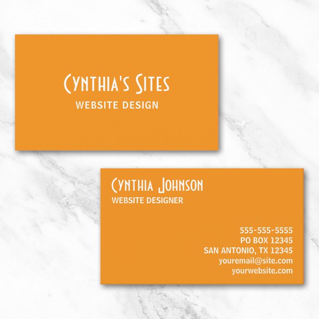 Tarjeta De Visita Negrita retro naranja y blanco (Orange and White Retro Bold Business Card)