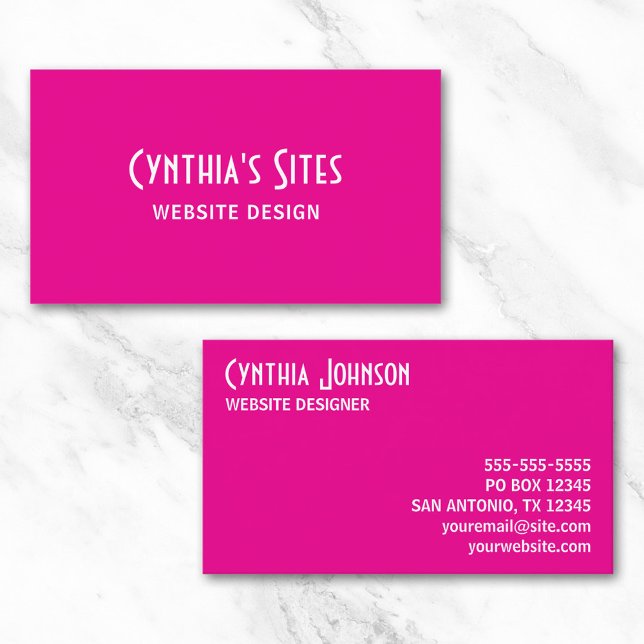 Tarjeta De Visita Negrita retro rosa y blanco caliente (Hot Pink and White Retro Bold Business Card)