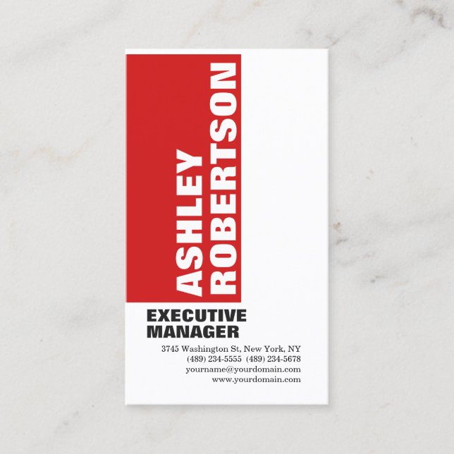 Tarjeta De Visita Negrita rojo blanco moderno profesional Minimalist (Anverso)
