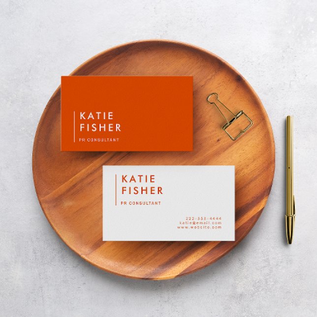 Tarjeta De Visita Negrita y brillante: Naranja moderno y blanco (A chic and modern orange and white business card.)