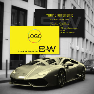 Tarjeta De Visita Negro amarillo moderno con monograma y logotipo si
