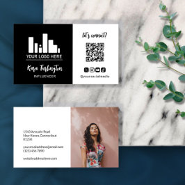 Tarjeta De Visita Negro Añadir logotipo QR Código Foto Medios social