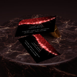 Tarjeta De Visita Negro atractivo del purpurina brillante rojo del