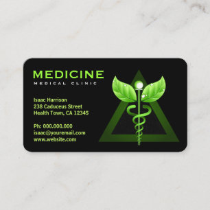Tarjeta De Visita Negro Bizcards del caduceo del verde de la