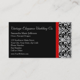Tarjeta De Visita Negro/Blanco Damask con acento de moda de negocios