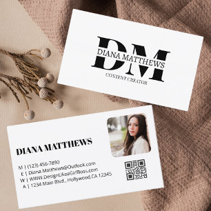 Tarjeta De Visita Negro Blanco Moderno, Código QR Foto Profesional