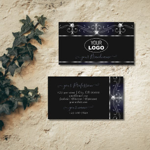 Tarjeta De Visita Negro Bluish Squiggles Esparkling Diamonos Añadir 