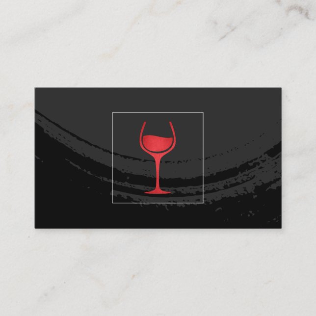Tarjeta De Visita Negro cepillado artístico sobre vidrio de vino roj (Anverso)