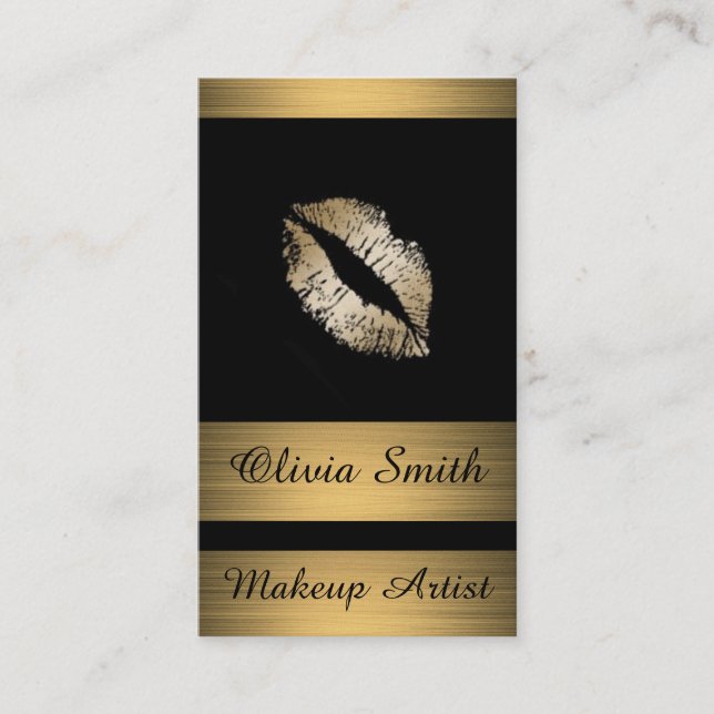 Tarjeta de visita/Negro con bandas y labios de oro (Anverso)