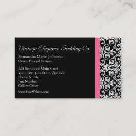 Tarjeta De Visita Negro con Damasco de Pasión Rosa