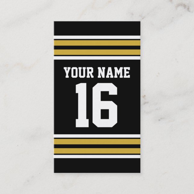 Tarjeta De Visita Negro con Gold White Stripes Team Jersey (Anverso)