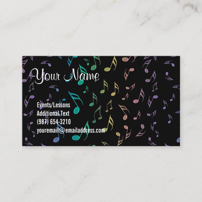 Tarjeta De Visita Negro con las notas de la música del arco iris (Anverso)