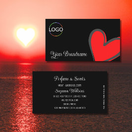 Tarjeta De Visita Negro con un espléndido corazón rojo y logotipo mo