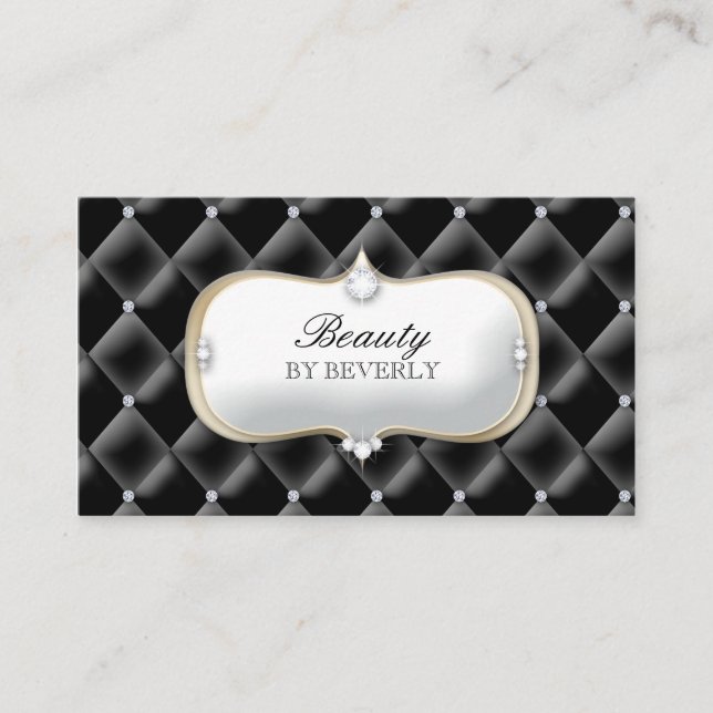 Tarjeta De Visita Negro copetudo del diamante blanco del salón de (Anverso)
