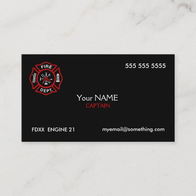 Tarjeta De Visita Negro de bomberos (Anverso)