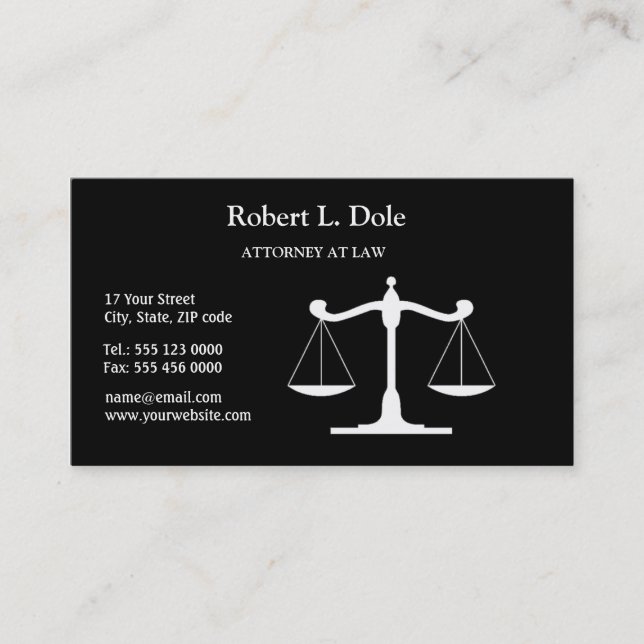 Tarjeta De Visita Negro de Businesscard de la ley (Anverso)
