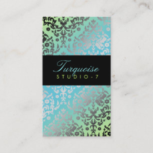 Tarjeta De Visita Negro de la cal de la turquesa del damasco del