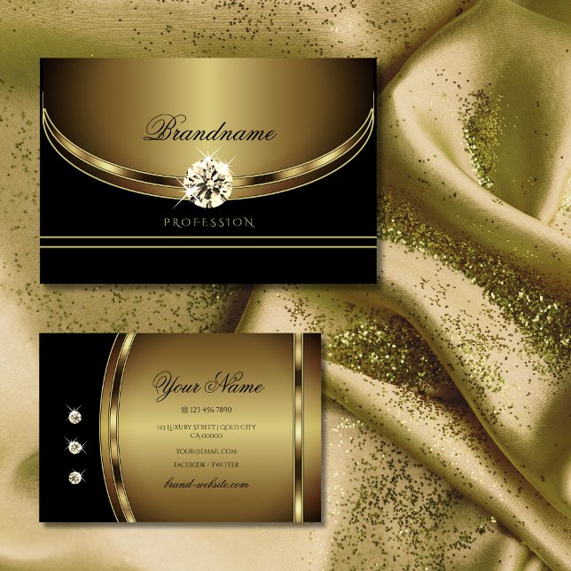 Tarjeta De Visita Negro de lujo y oro con Diamantes de imitación chi (Subido por el creador)