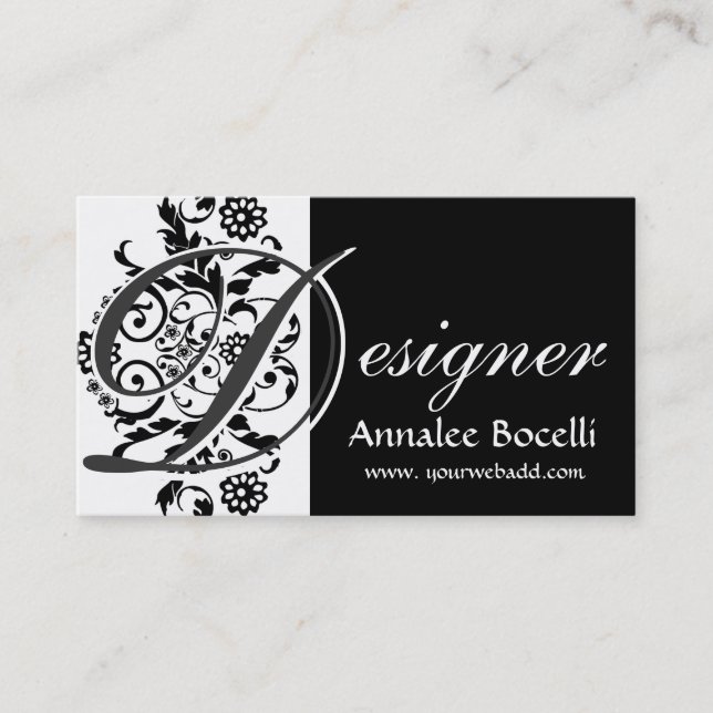 Tarjeta De Visita Negro de moda elegante de encaje floral del (Anverso)