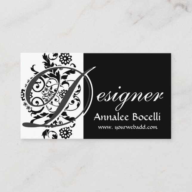 Tarjeta De Visita Negro de moda elegante de encaje floral del (Anverso)