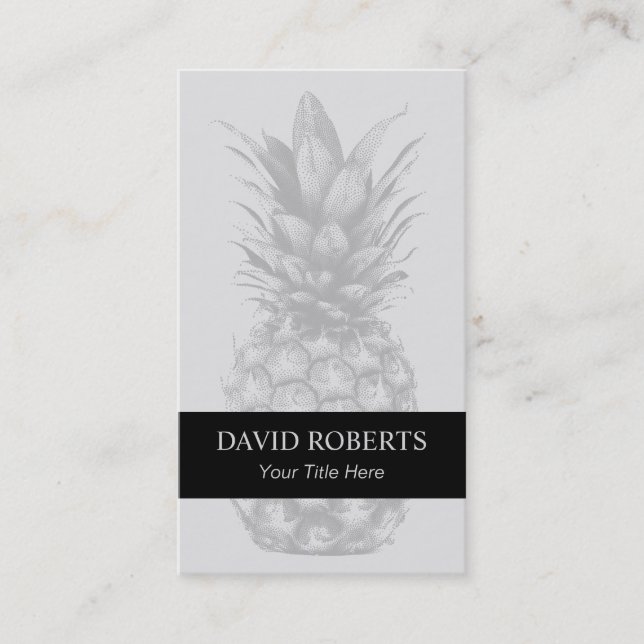 Tarjeta De Visita Negro de plata elegante de la piña tropical rayado (Anverso)