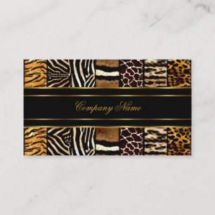 Tarjeta De Visita Negro Dorado Elegante Mezclado Cebra Leopardo Tigr