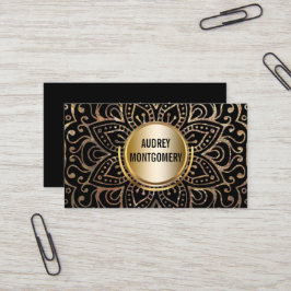 Tarjeta De Visita Negro elegante Boho del oro de la mandala del