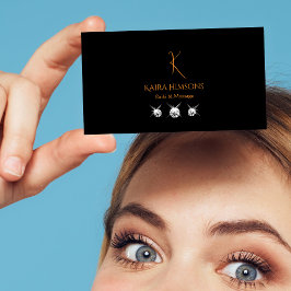 Tarjeta De Visita Negro elegante con monograma y joyas Guay moderno