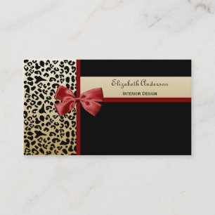 Tarjeta De Visita Negro elegante del diseño interior y leopardo del