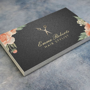 Tarjeta De Visita Negro elegante floral y oro del vintage del