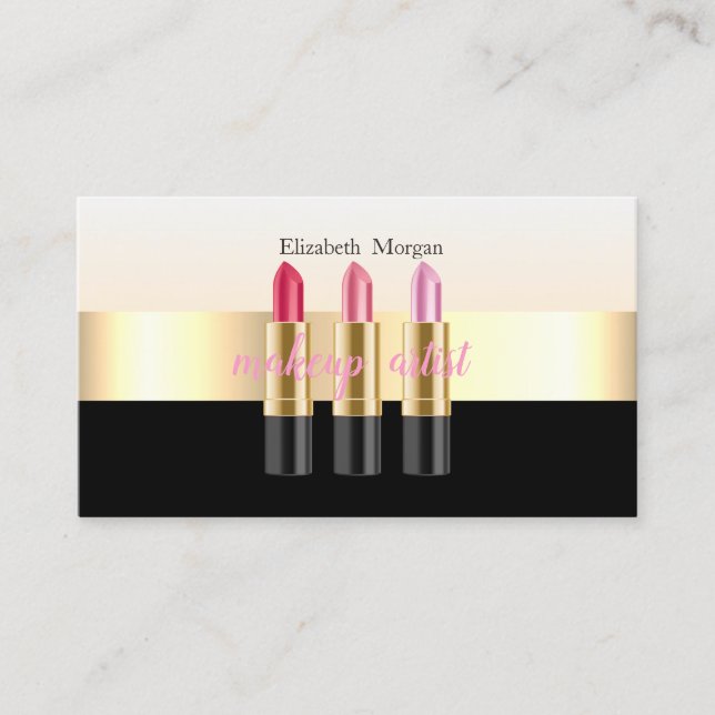 Tarjeta De Visita Negro elegante moderno, lápiz labial, artista de m (Anverso)
