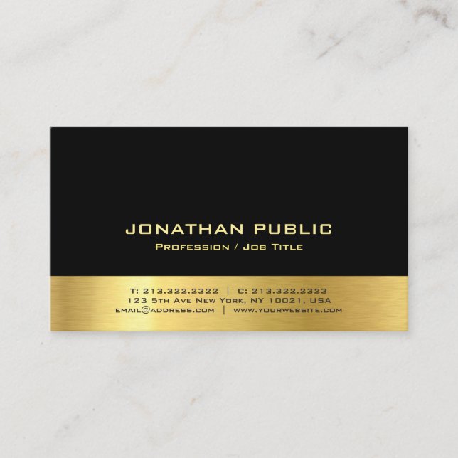 Tarjeta De Visita Negro elegante moderno profesional y oro simples (Anverso)