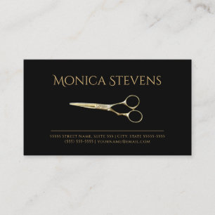 Tarjeta De Visita Negro Estilista De Cabello Profesional Con Tijeras