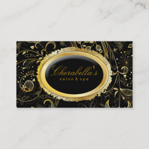 Tarjeta De Visita Negro floral del oro del balneario elegante del