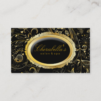 Tarjeta De Visita Negro floral del oro del balneario elegante del