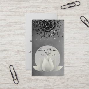 Tarjeta De Visita Negro holístico Lotus del instructor de la yoga d