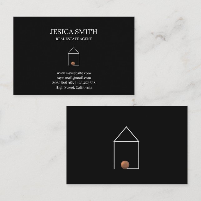 Tarjeta De Visita Negro inmobiliario Minimalista (Anverso / Reverso)