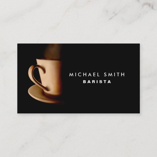 Tarjeta De Visita Negro llano elegante profesional de Barista del (Anverso)