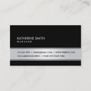 Tarjeta De Visita Negro llano simple elegante y de plata