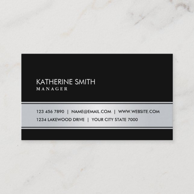 Tarjeta De Visita Negro llano simple elegante y de plata (Anverso)