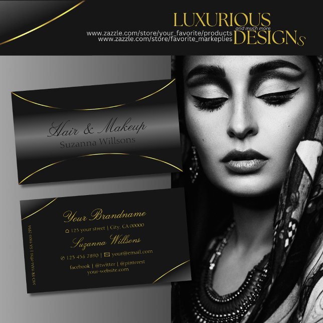 Tarjeta De Visita Negro lujoso con Moda de borde dorado y elegante (Subido por el creador)