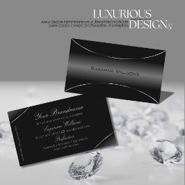 Tarjeta De Visita Negro moderno con Moda de borde plateado y estilo