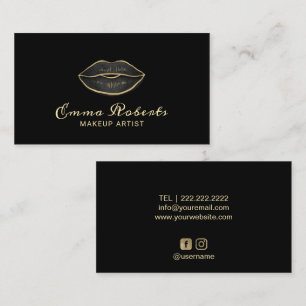 Tarjeta De Visita Negro moderno del artista de maquillaje y labios