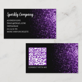 Tarjeta De Visita Negro morado chispeante negro elegante código QR