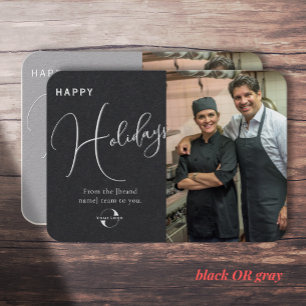 Tarjeta De Visita Negro O Gris. Logo de la empresa, foto y saludo