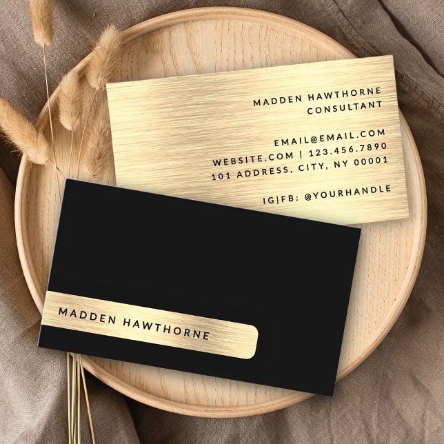 Tarjeta De Visita Negro Oro Moderno Simple Elegante Cepillo Metaliza (Subido por el creador)
